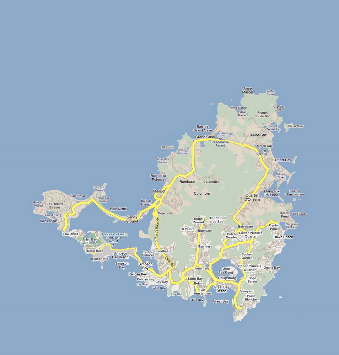 Detailed road map of St. Martin