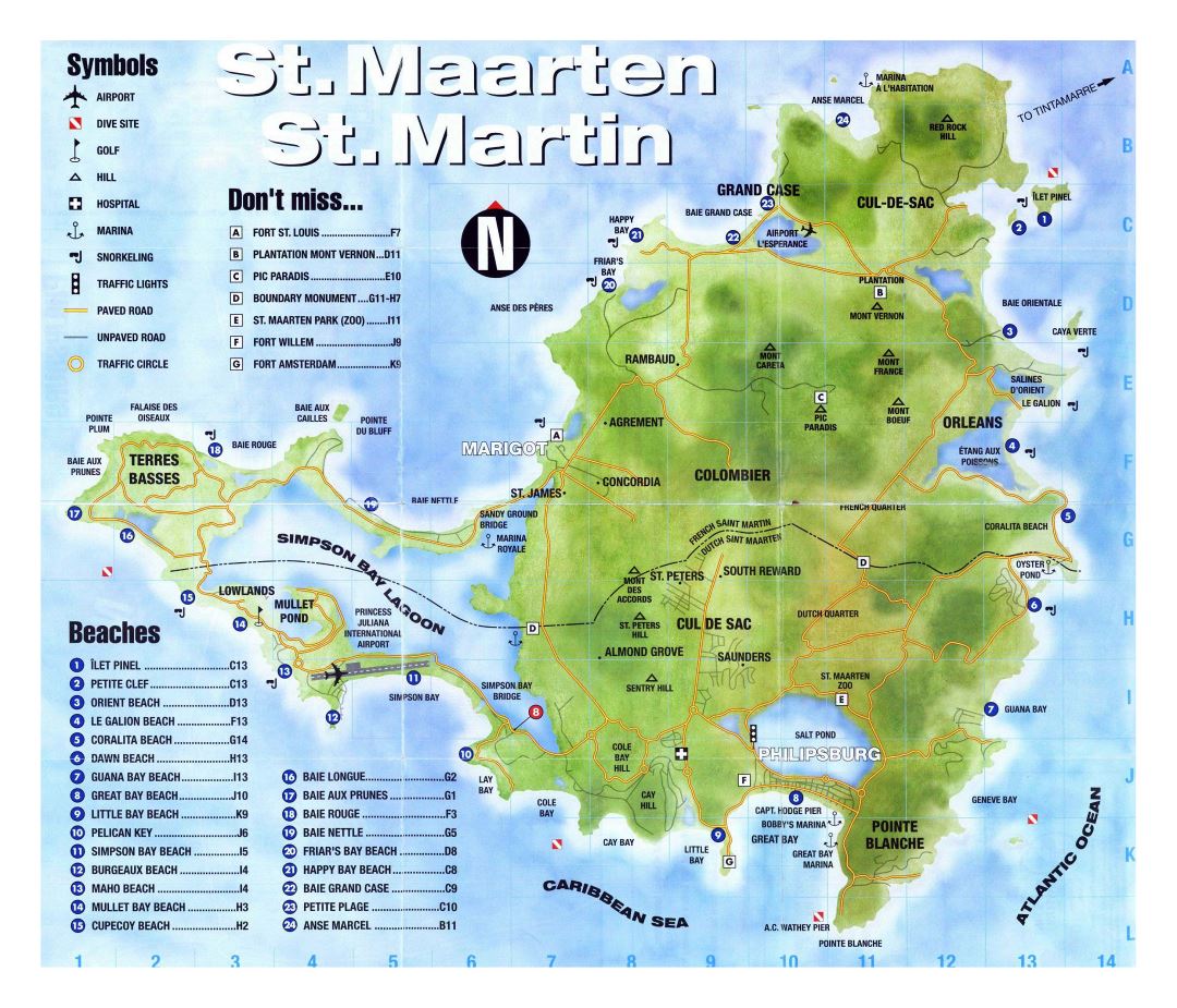 Large detailed tourist map of Sint Maarten, Saint Martin