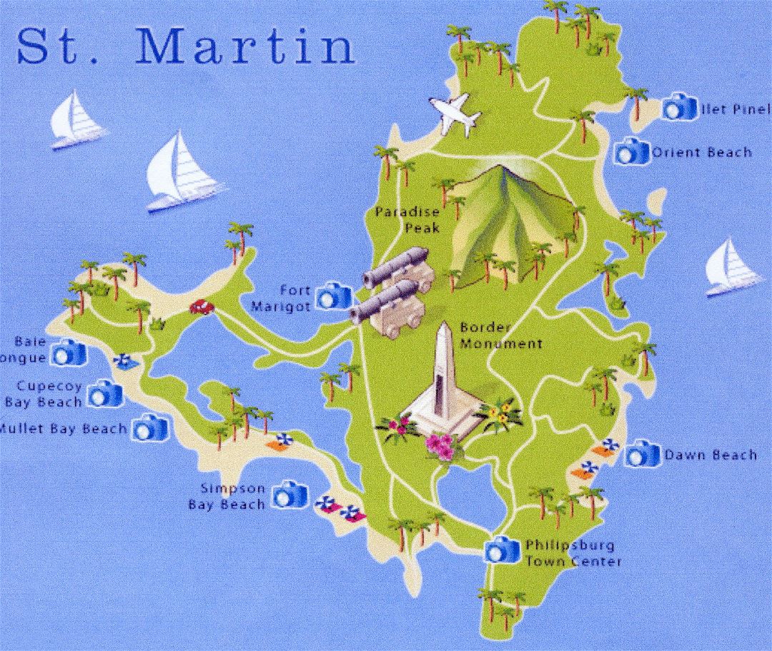 Large travel map of St. Martin