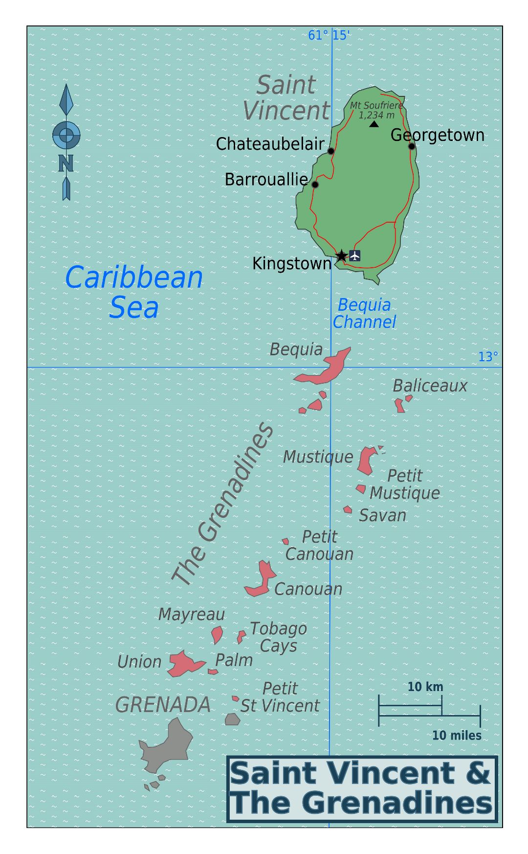 Large detailed regions map of Saint Vincent and the Grenadines