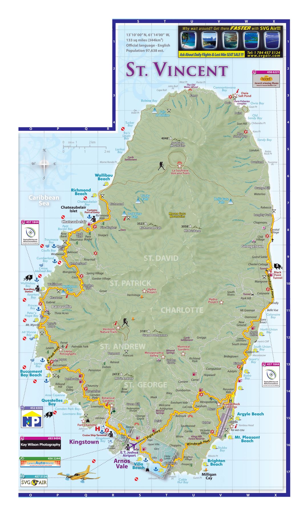 Large detailed tourist map of Saint Vincent Island with other marks