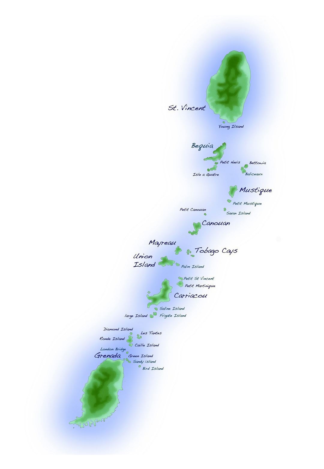 Large elevation map of Saint Vincent and the Grenadines