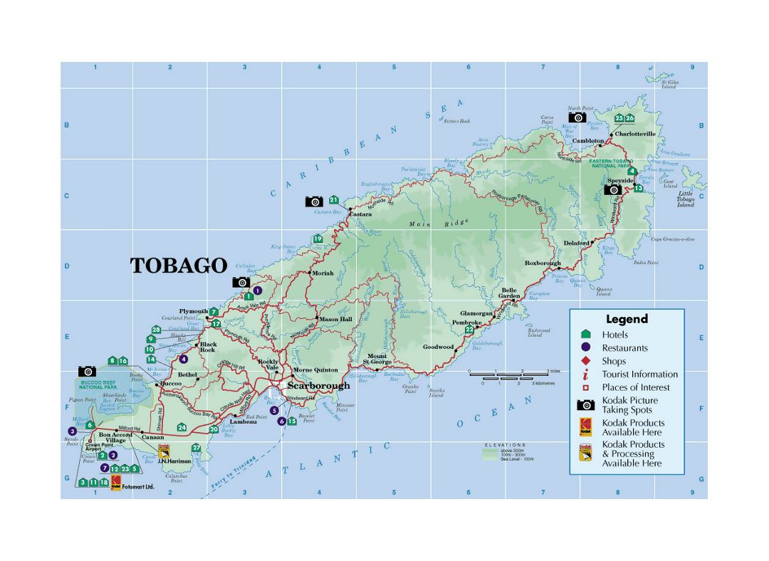 Detailed tourist map of Tobago with other marks