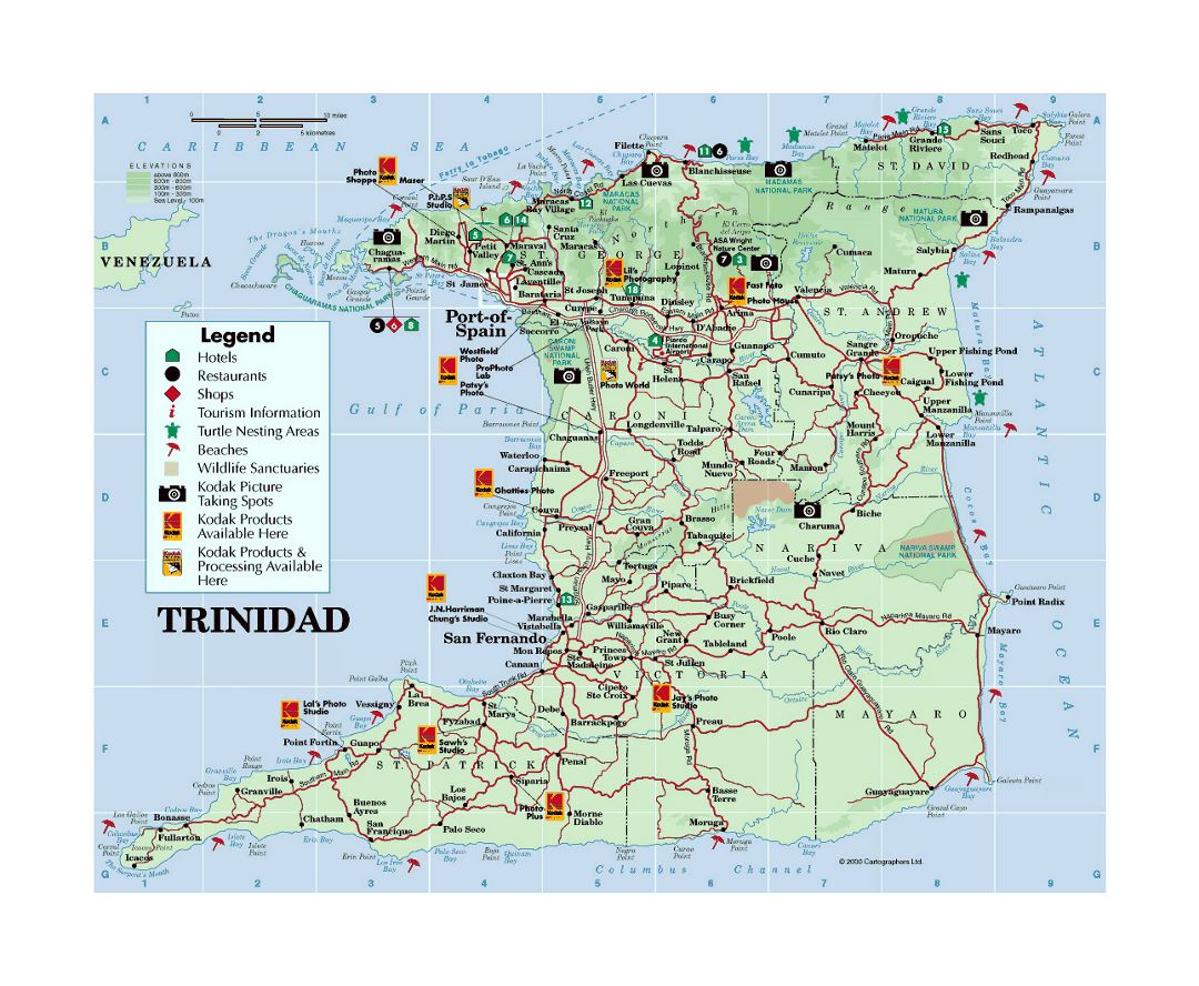 Detailed tourist map of Trinidad with other marks