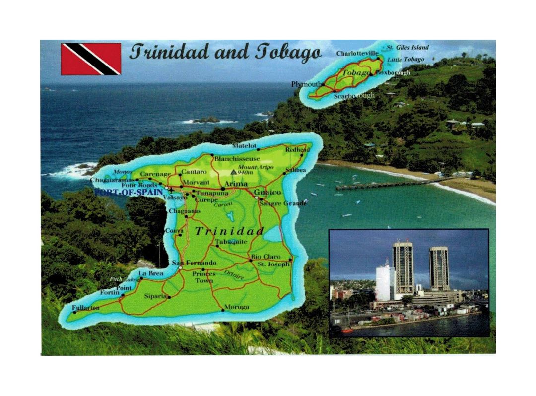 Detailed Trinidad and Tobago postcard map