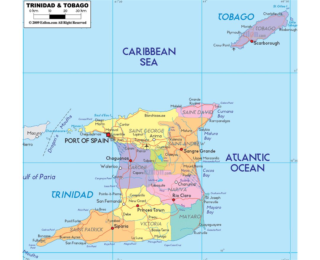 Detailed Map Of Tobago Island