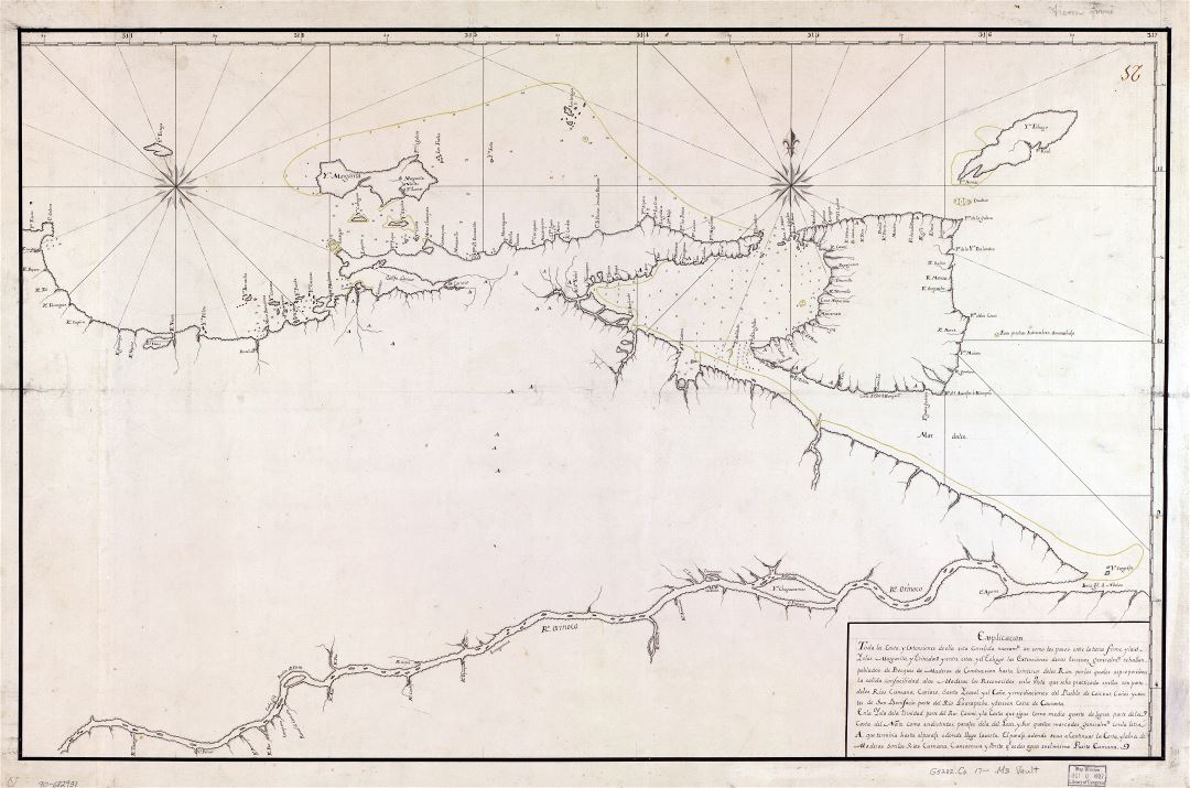 Large scale old map of Northeastern Coast of Venezuela including Trinidad and Tobago islands - 17xx