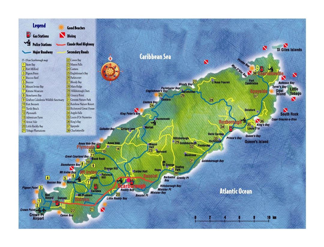 Large tourist map of Tobago
