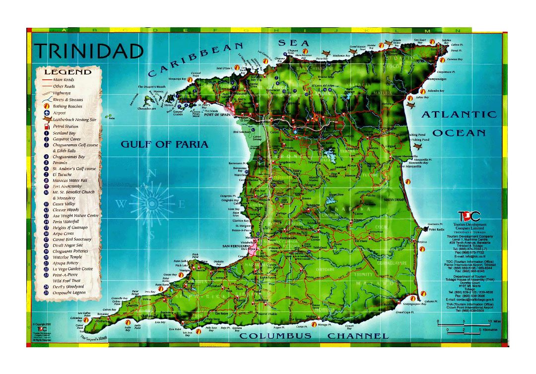 Large tourist map of Trinidad with other marks