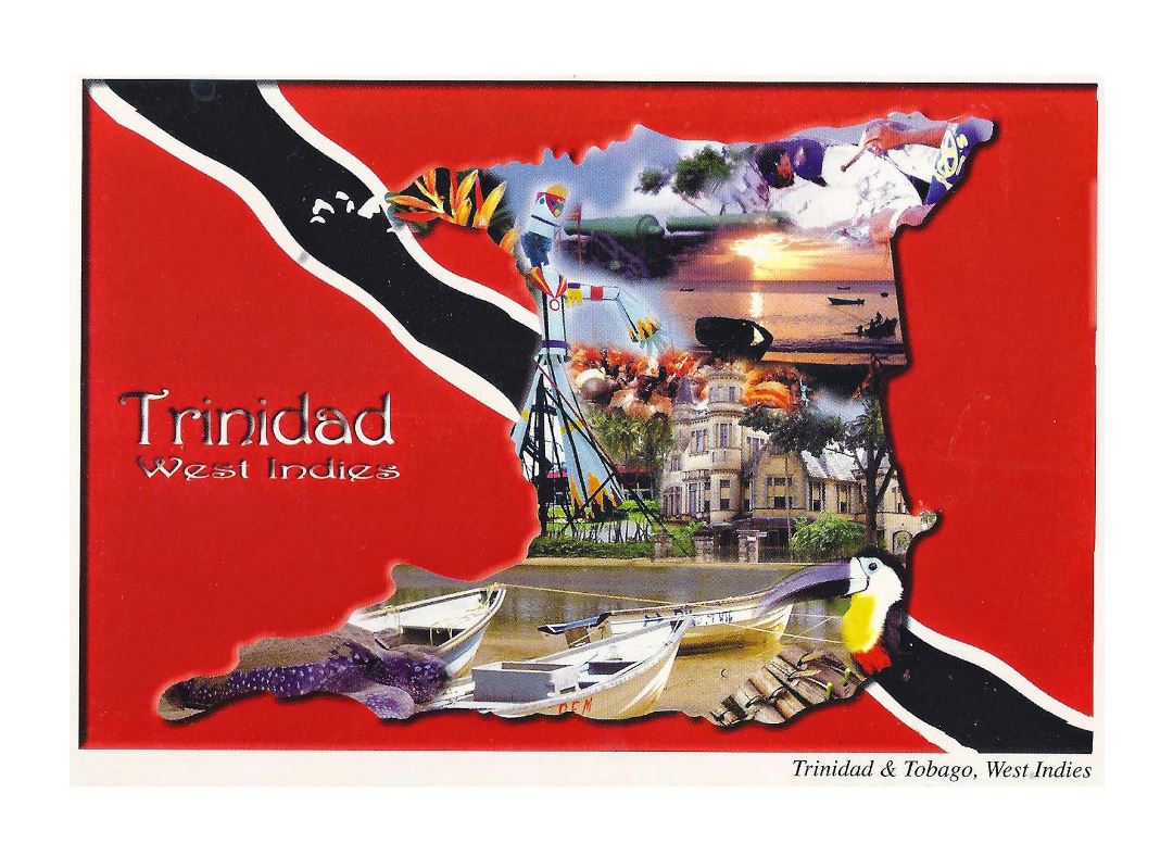 Large Trinidad postcard card with contour map
