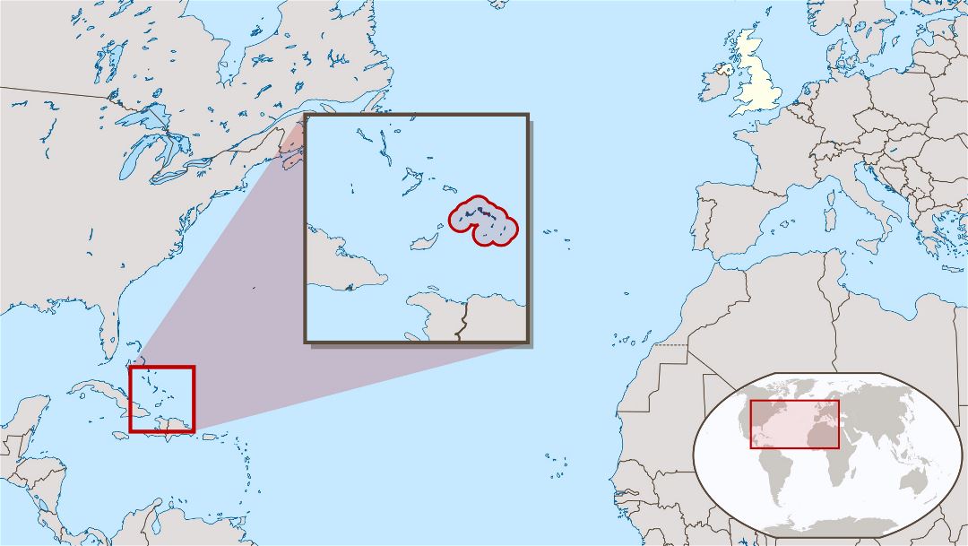 Large location map of Turks and Caicos Islands