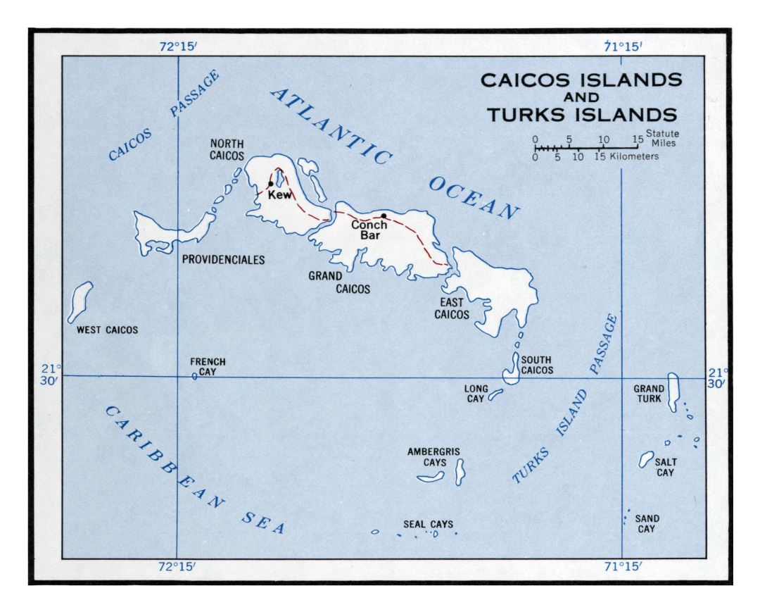 Large political map of Turks and Caicos Islands - 1958
