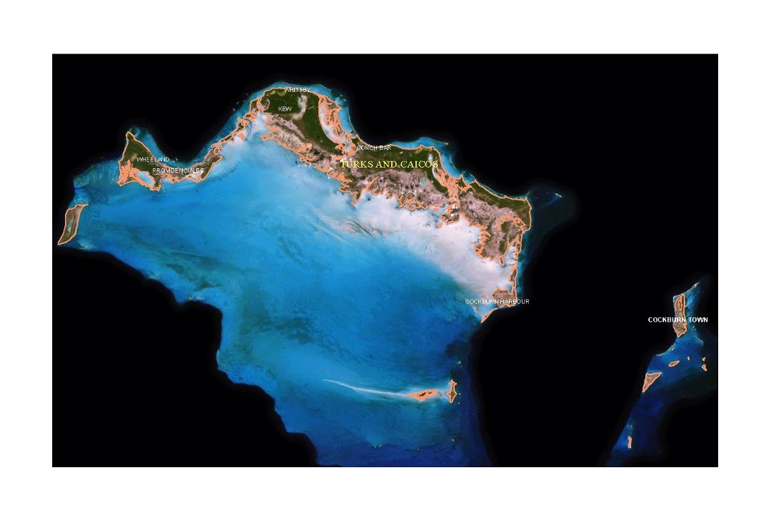 Large satellite map of Turks and Caicos Islands