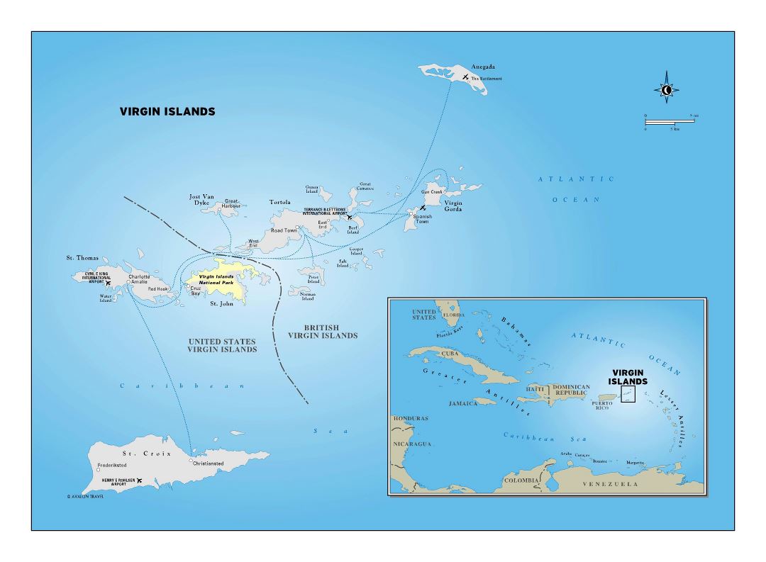 Large detailed political map of Virgin Islands