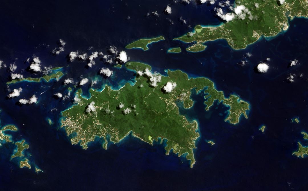 Large detailed satellite map of St. John Island, US Virgin Islands