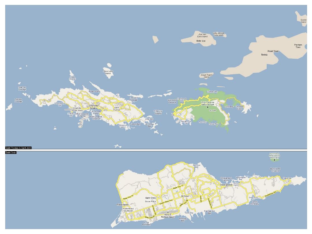 Large road map of US Virgin Islands