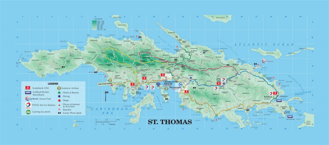 Large tourist map of St. Thomas, US Virgin Islands
