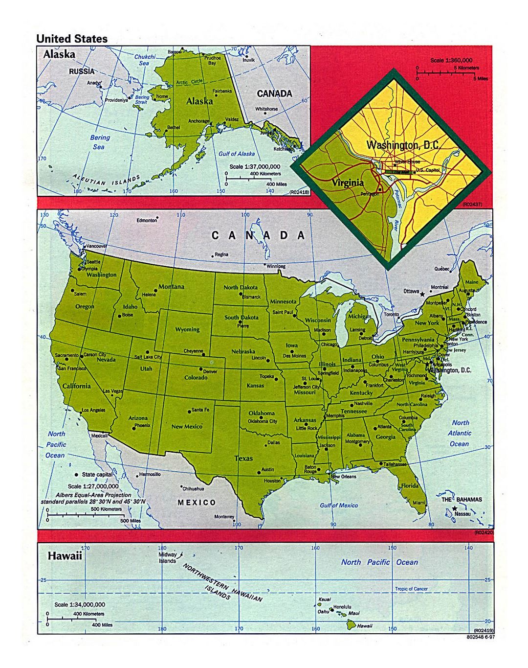 Detailed political and administrative map of the USA - 1997