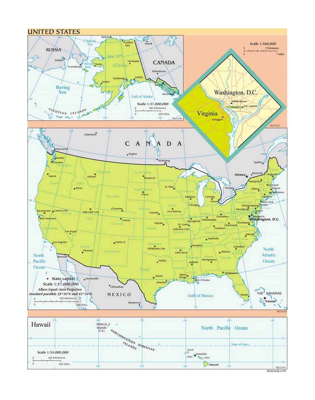 Detailed political and administrative map of the USA - 1999