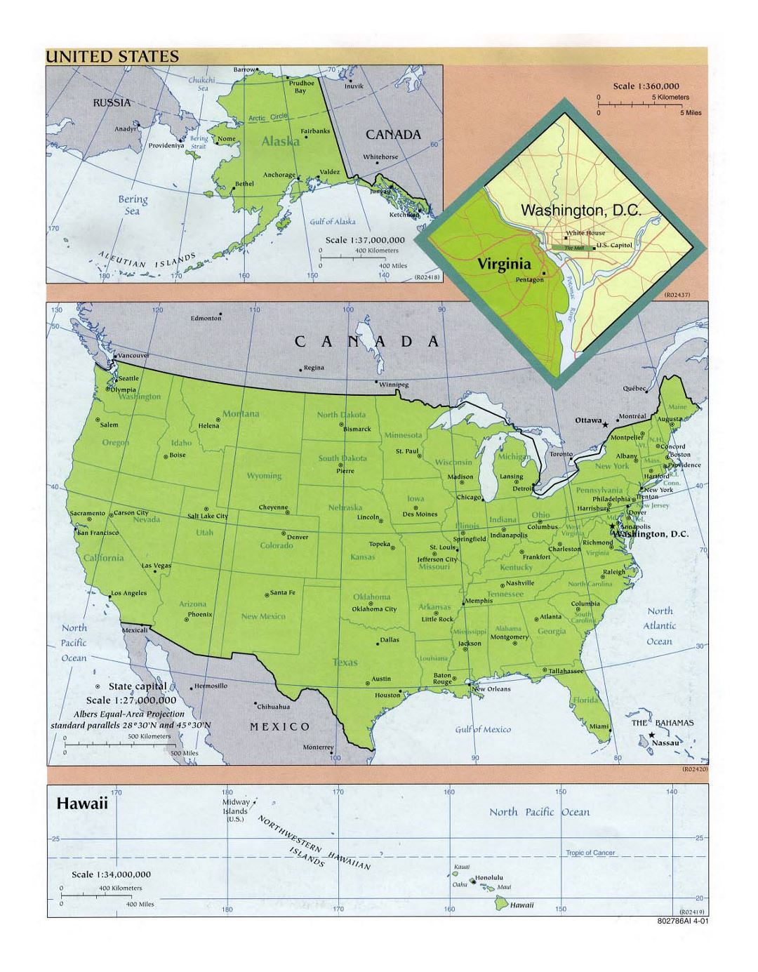 Detailed political and administrative map of the USA - 2001