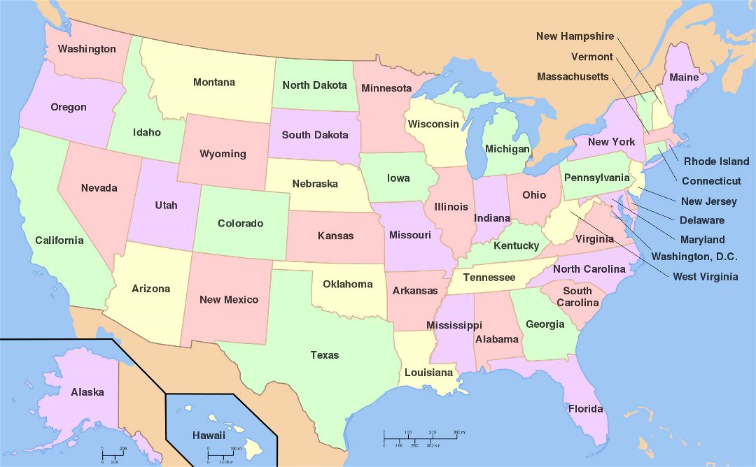 Large administrative map of the USA