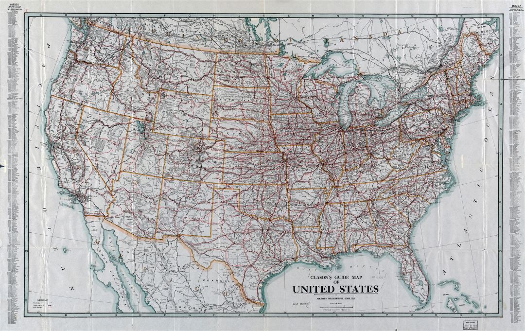 Large detailed Clason's guide map of the United States - 1919