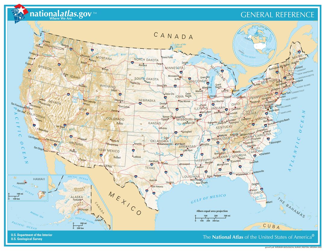 Large detailed general reference map of the USA - 2003