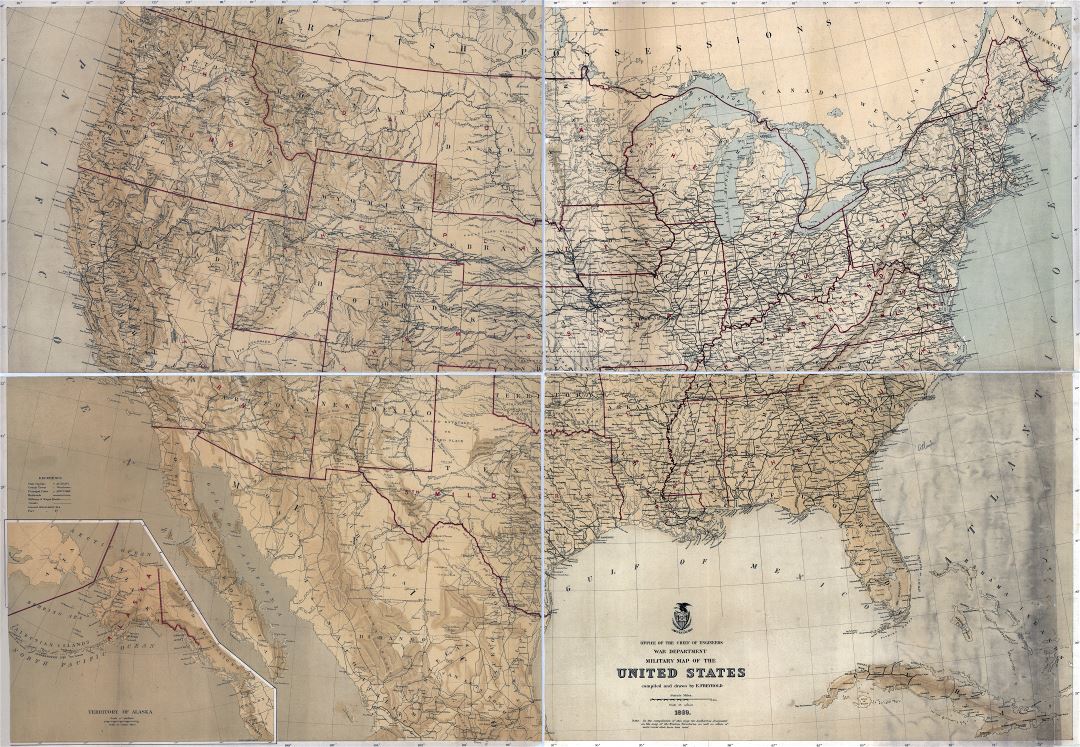 Large detailed old military map of the United States - 1869