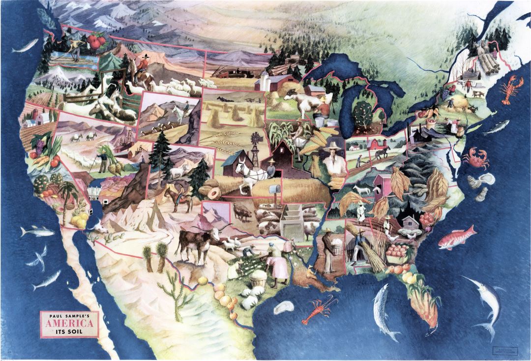 Large detailed Paul Sample's America its soil map - 1946