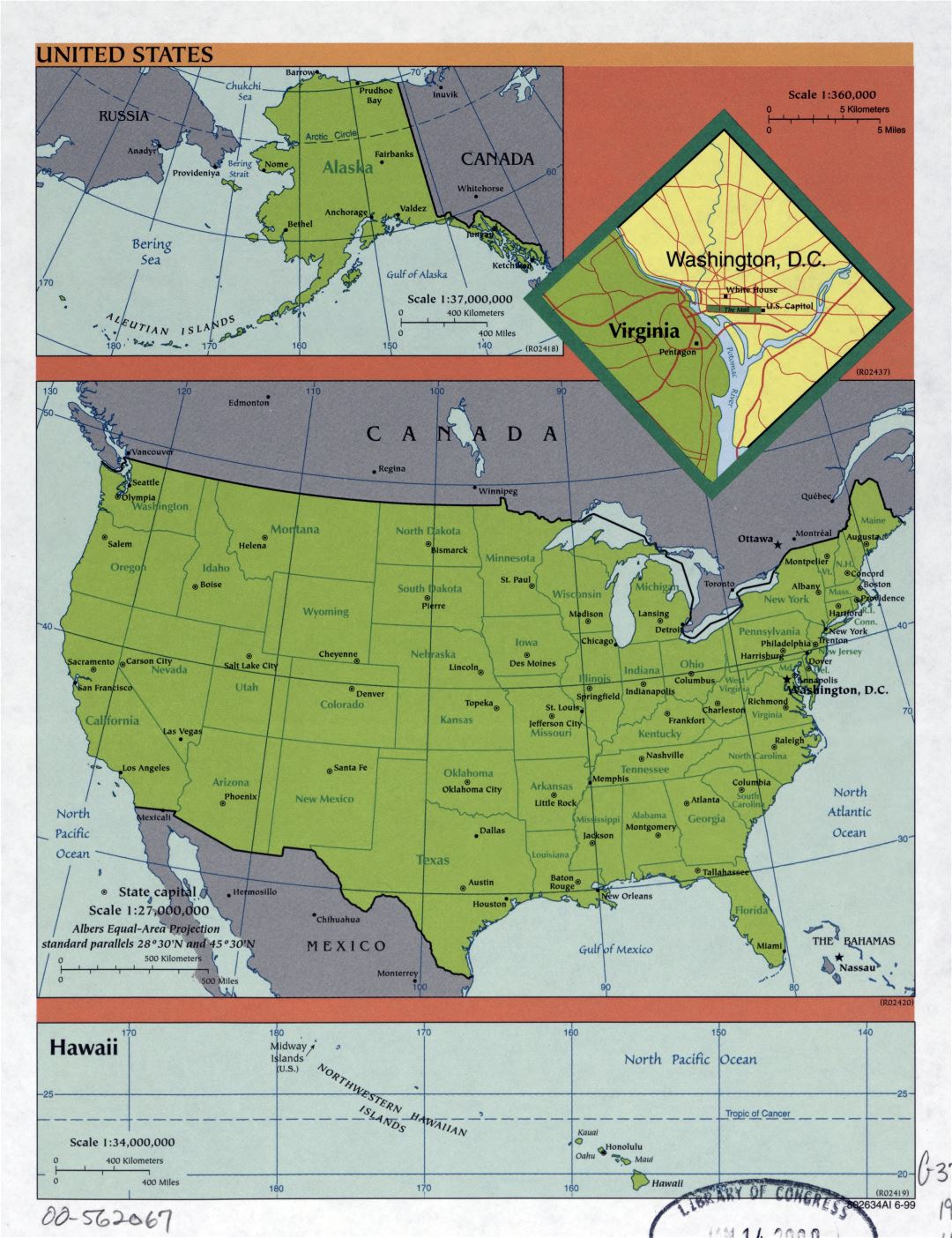 Large detailed political and administrative map of the United States - 1999