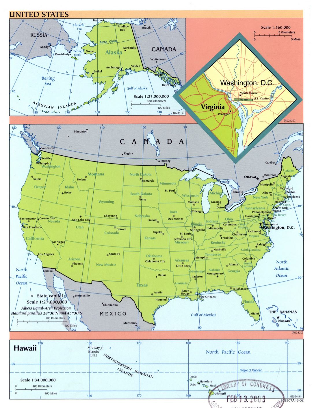 Large detailed political and administrative map of the United States - 2002