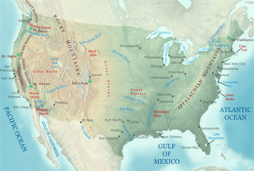 Large elevation map of the USA