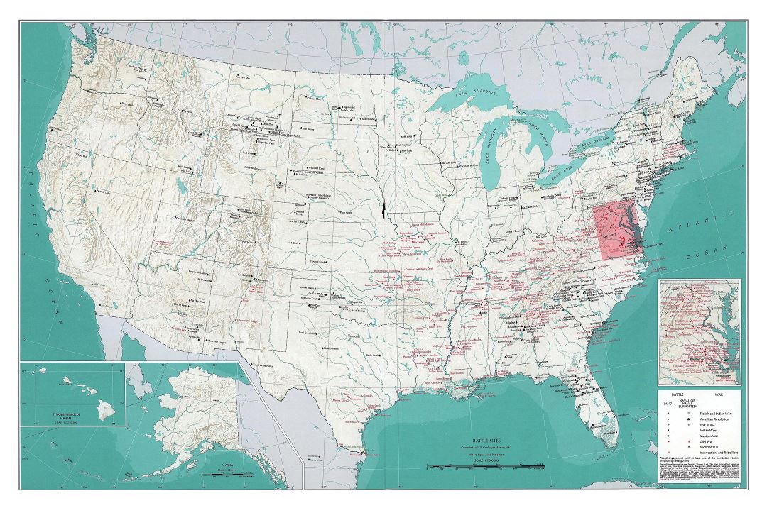 Large map of the United States battle sites