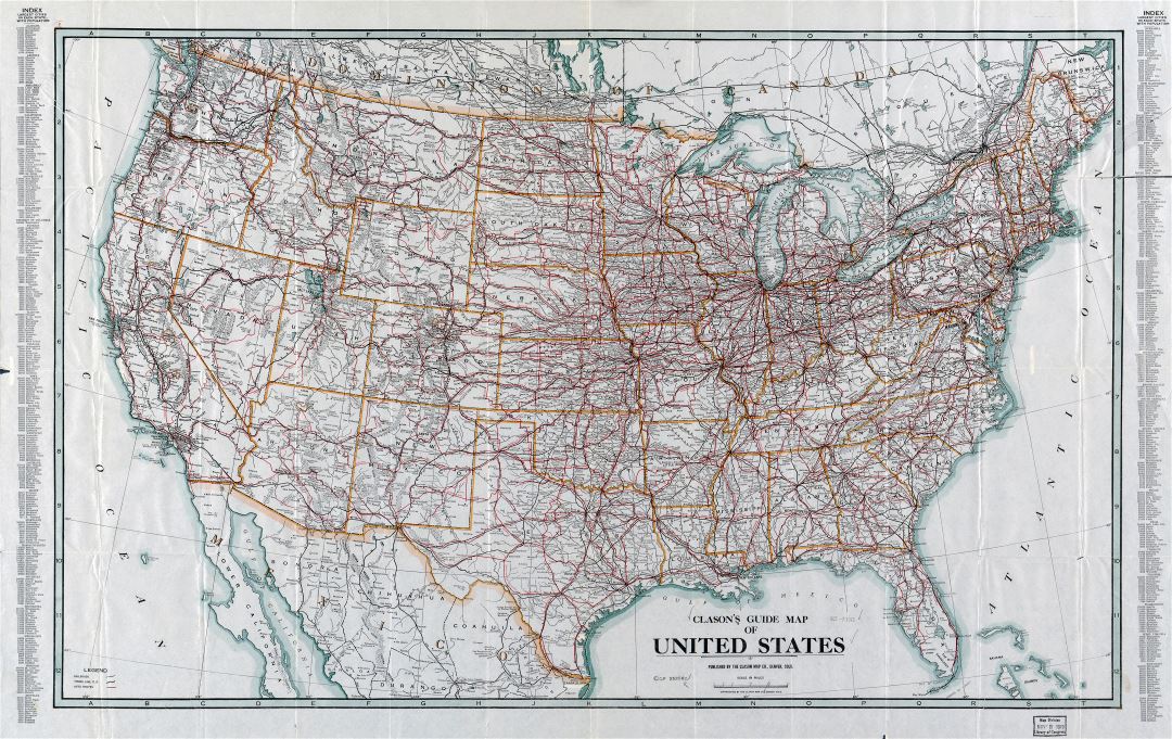Large scale detailed Clason's guide map of the United States - 1919