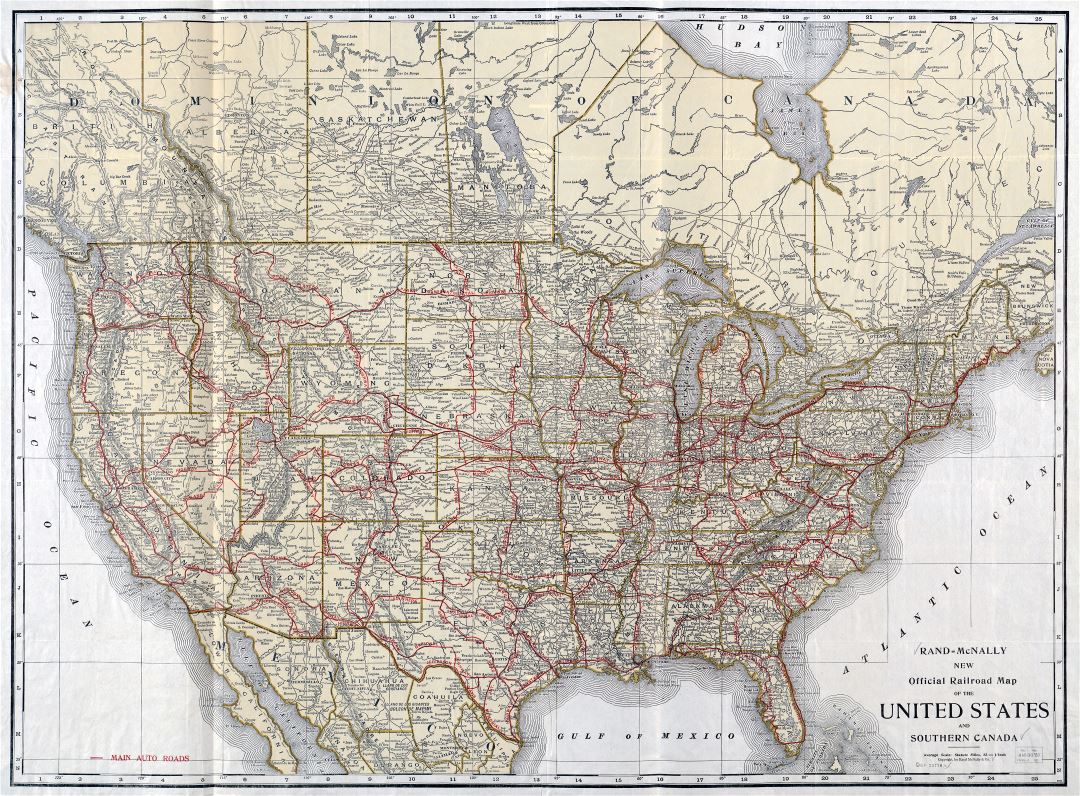 Large scale detailed old railroad map of the United States and Southern Canada - 1920