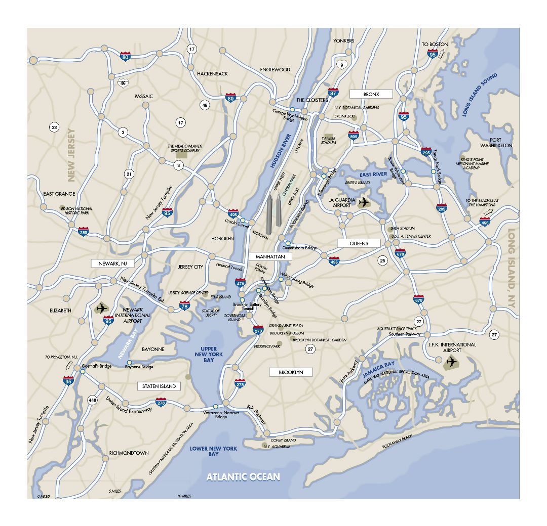 Detailed highways map of New York with airports