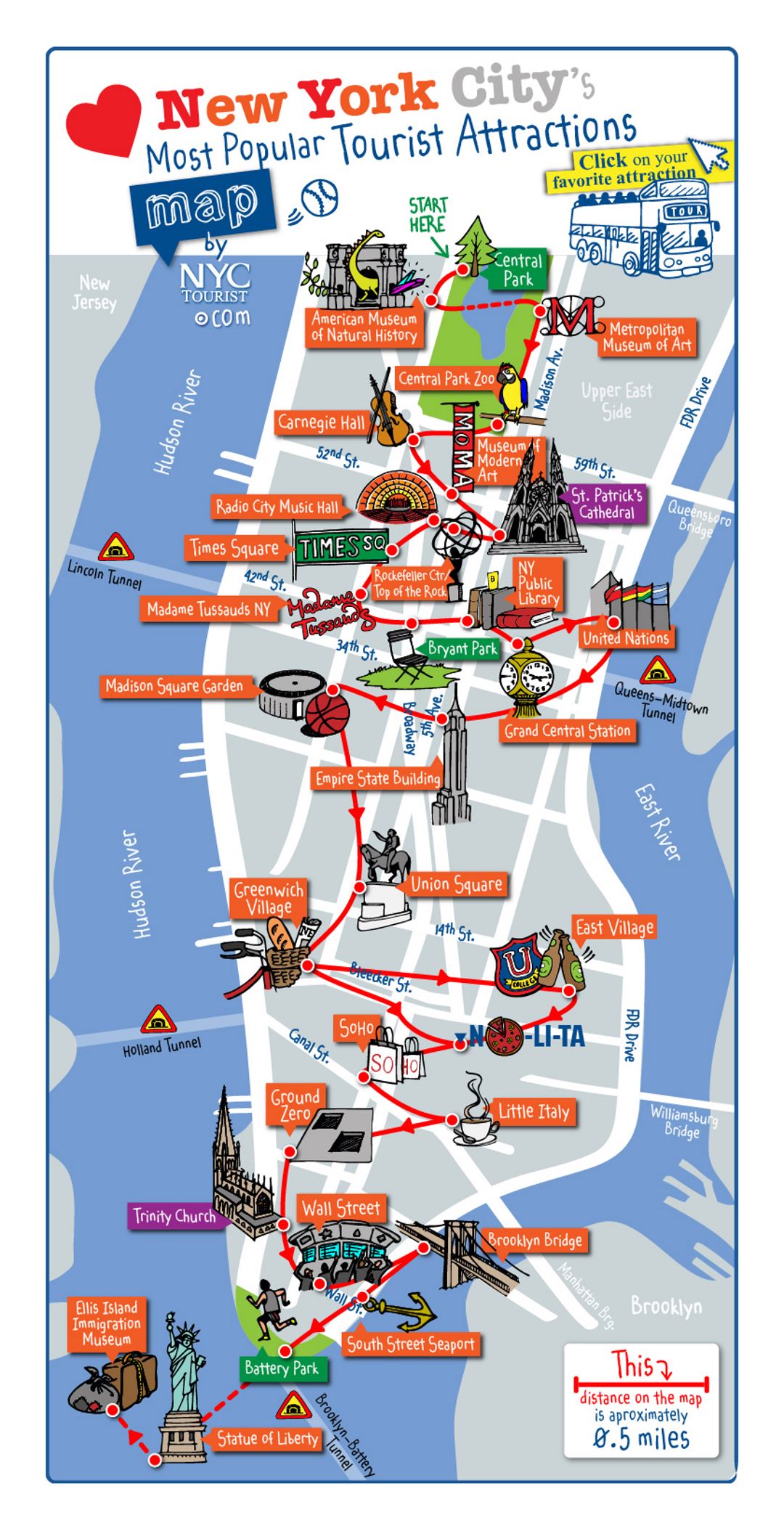 new york tourist attractions map Detailed Map Of Most Popular Tourist Attractions Of Manhattan Nyc new york tourist attractions map