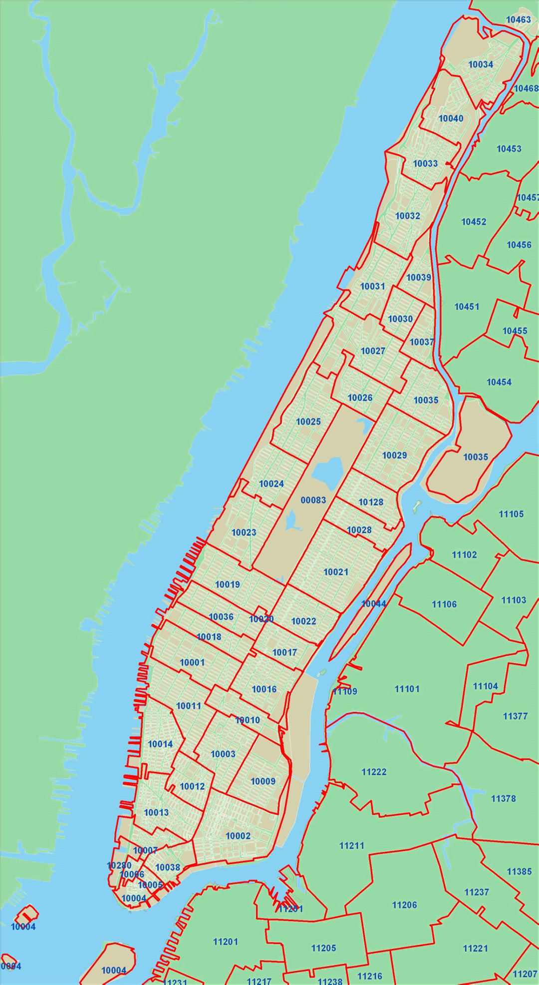 Zip Code Map Of Nyc Detailed zip codes map of New York city | New York | USA (United 