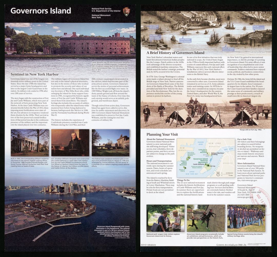Large detailed Governors Island National Monument tourist information, New York - 2010
