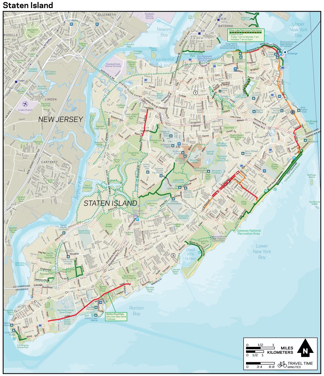 Large detailed New York, Staten Island bike map