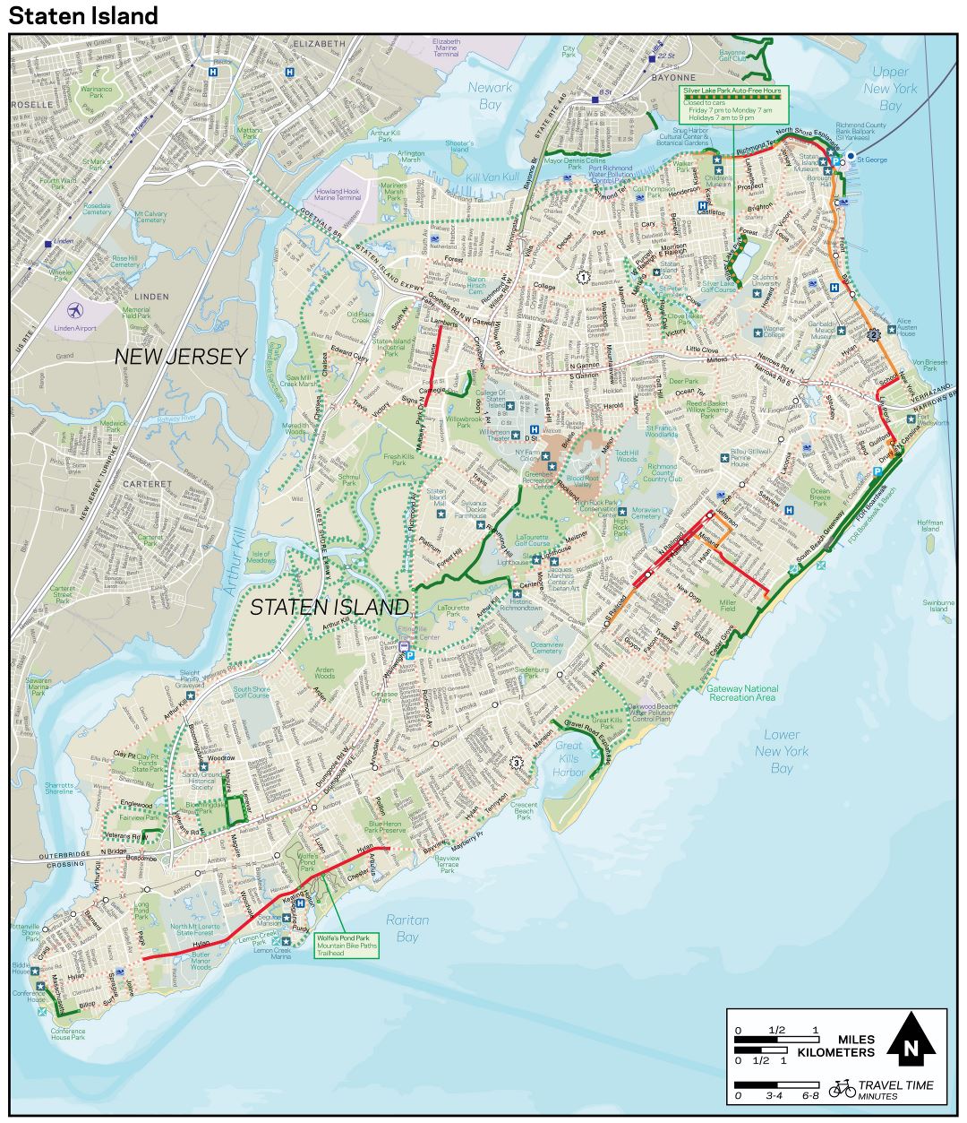 Large detailed New York, Staten Island bike map