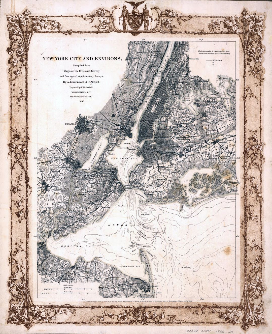 Large detailed old map of New York city and environs - 1860