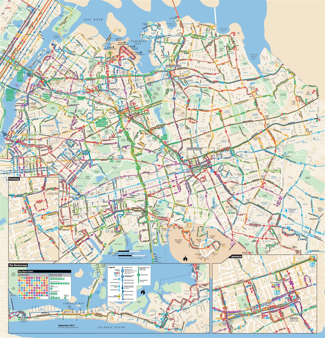 Large detailed Queens bus map, NYC