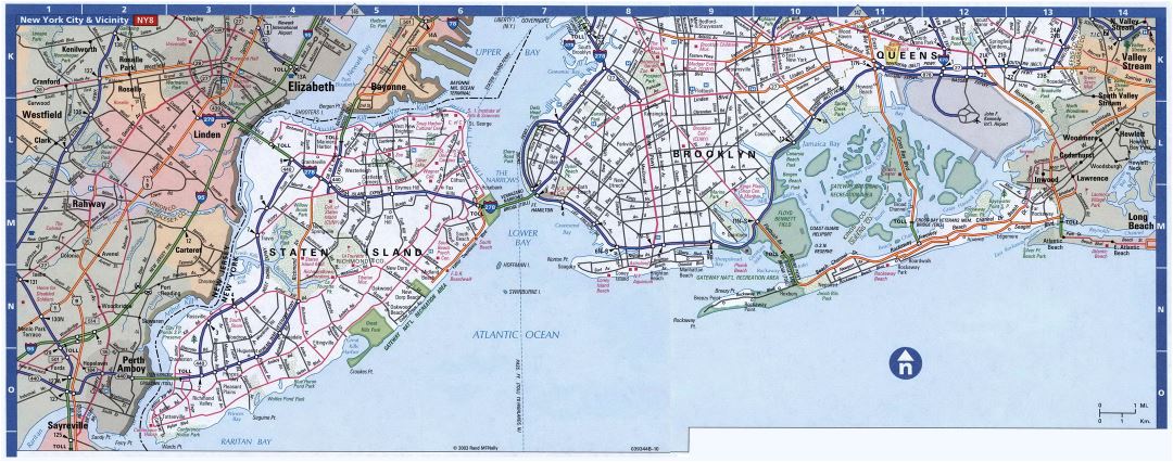 Large detailed road map of Staten Island, Brooklyn and Queens