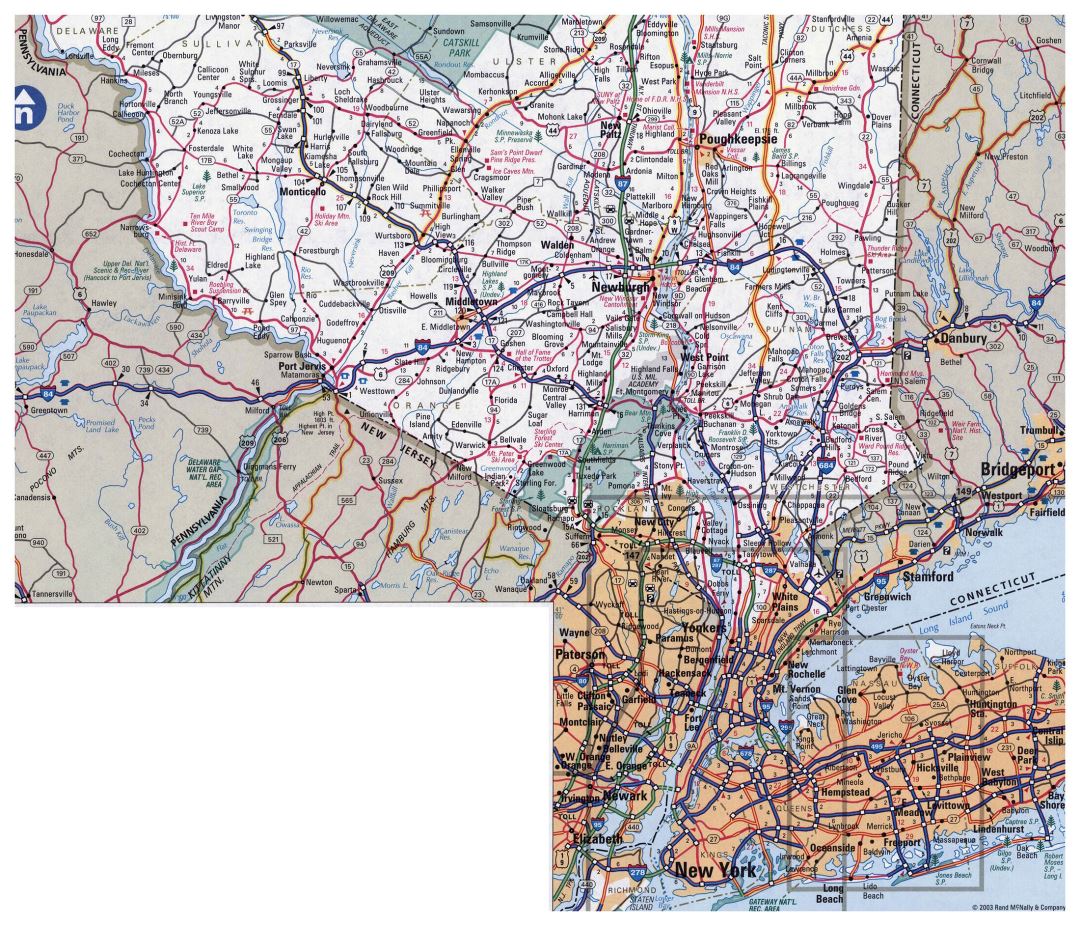 Large detailed roads and highways map of New York city and surrounding areas