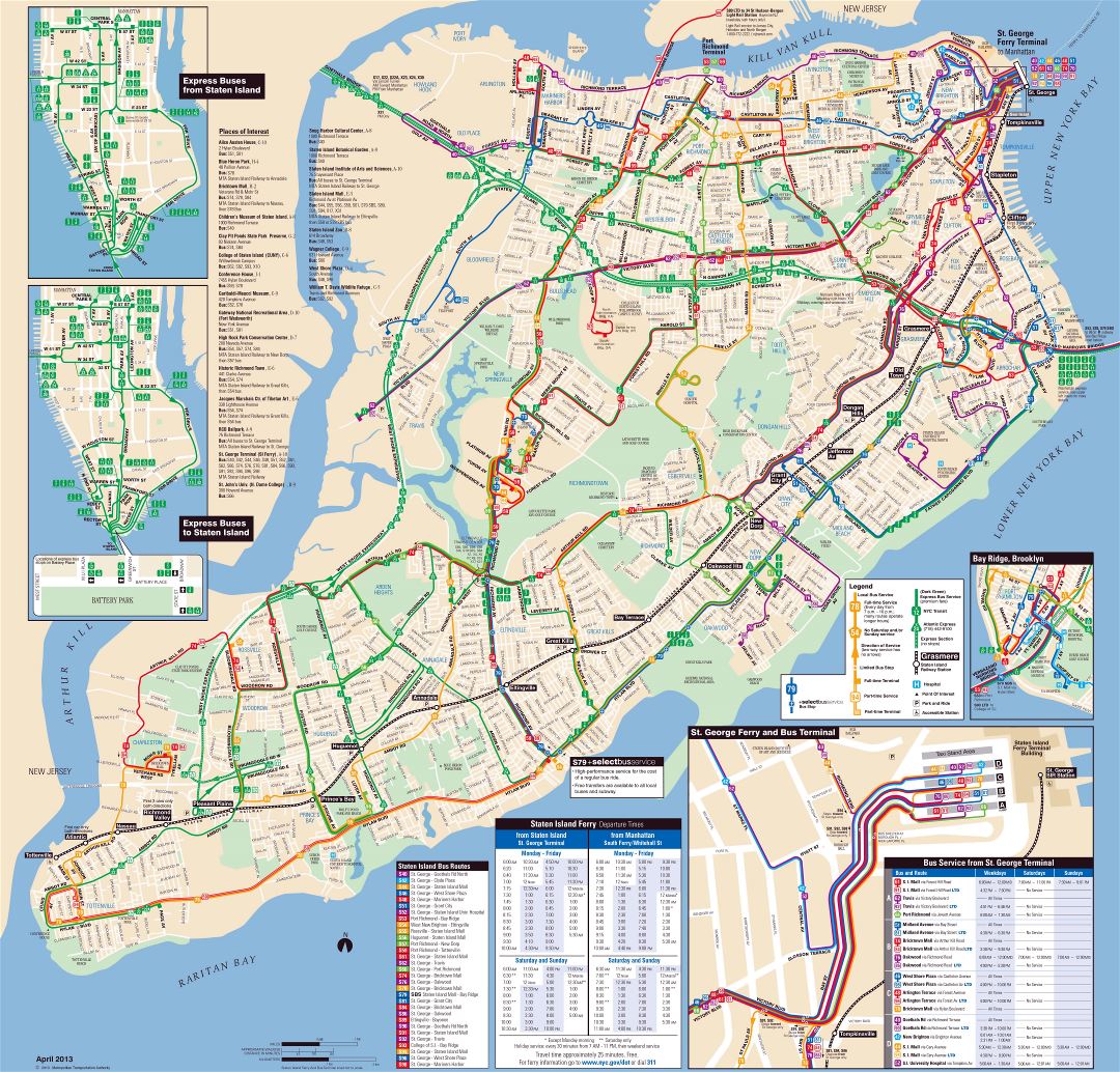 Large detailed Staten Island bus map, NYC