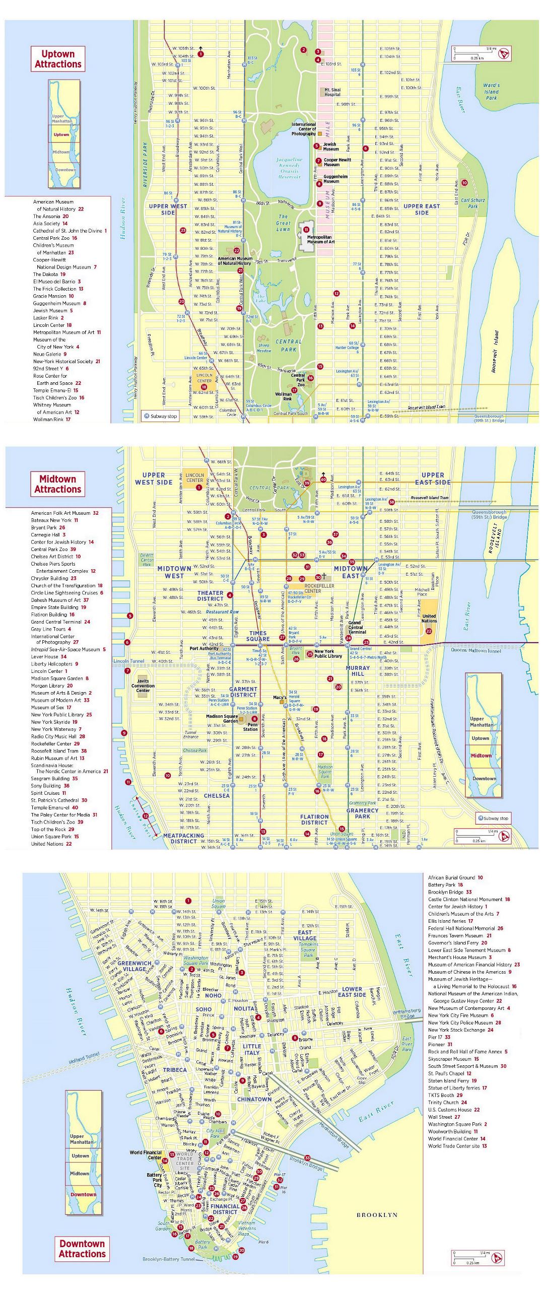 Large detailed tourist attractions map of New York city