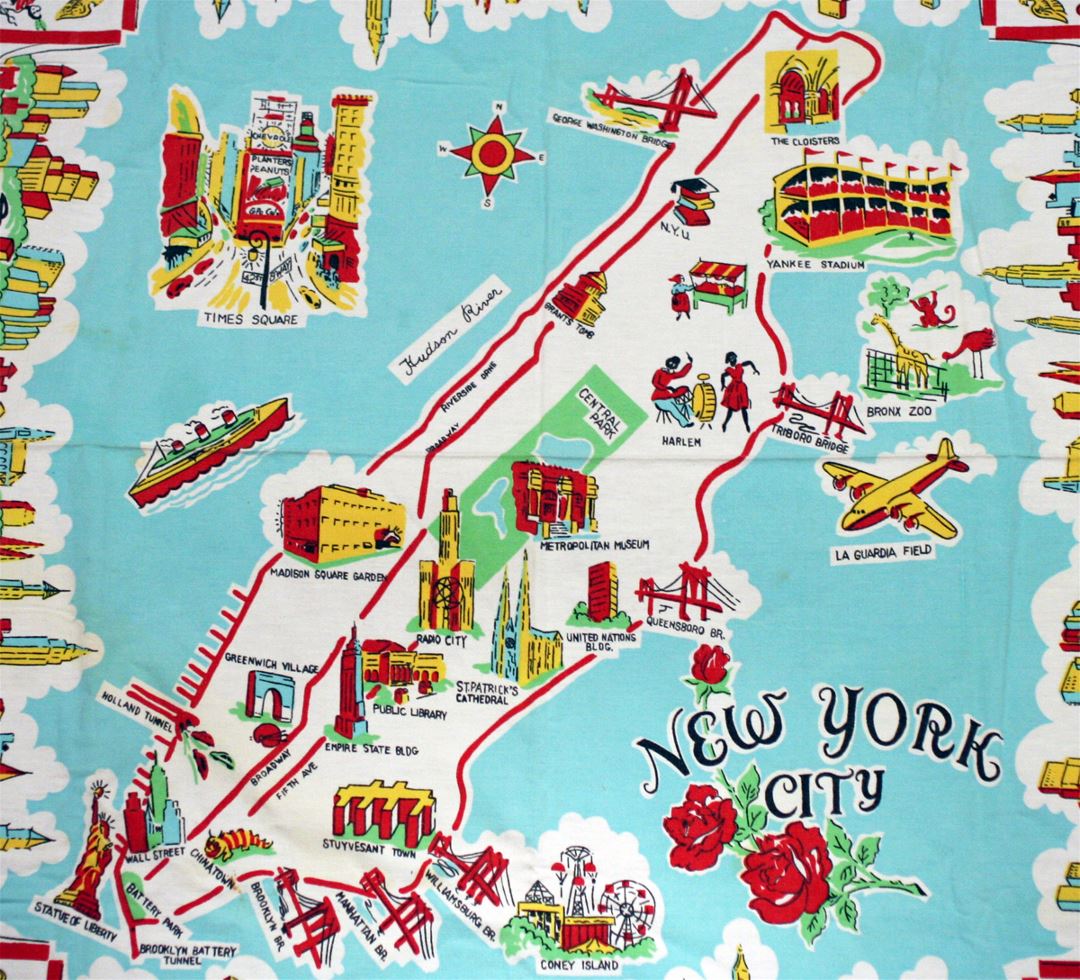 Large illustrated tourist map of New York city