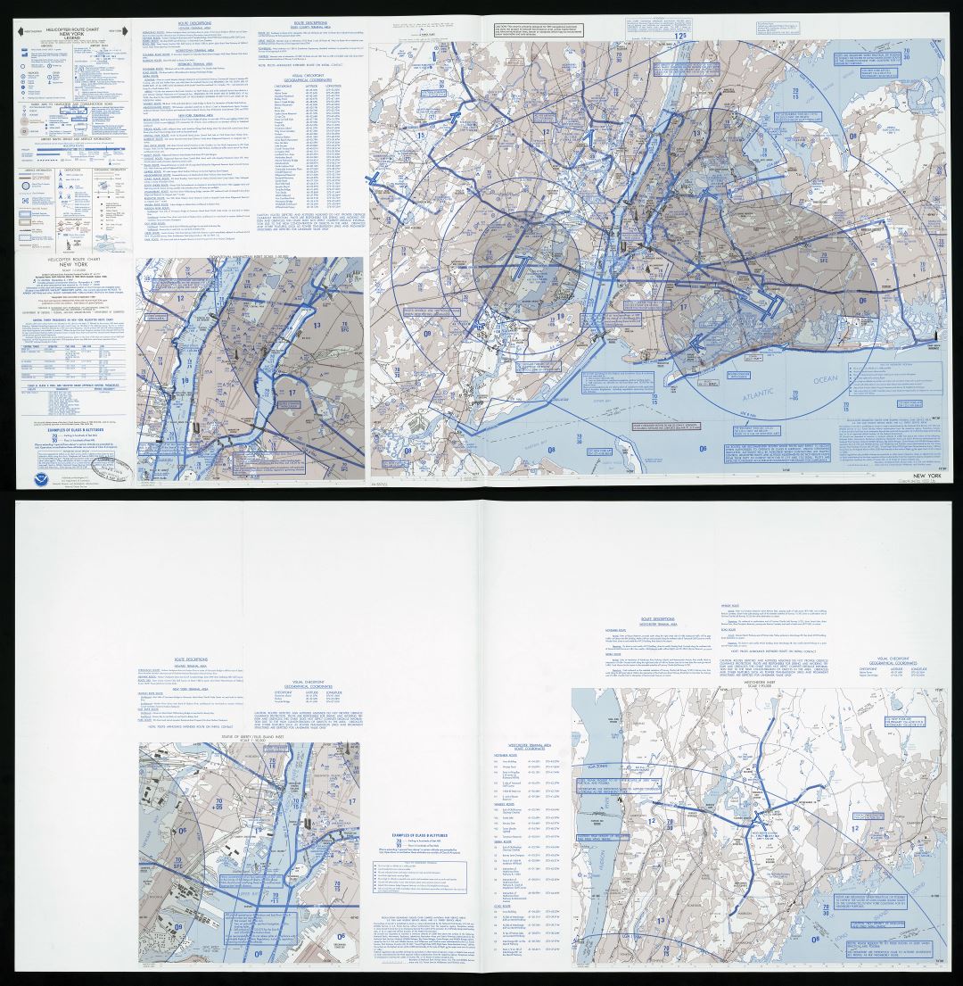 Large scale detailed helicopter route chart map of New York city - 1999