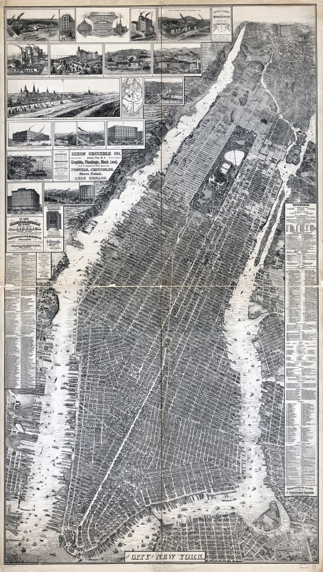 Large scale detailed old map of the city of New York - 1879